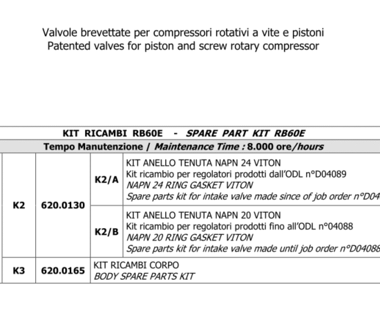 VMC Zestaw naprawczy zaworu dolotowego RB60E art.: 620.0160